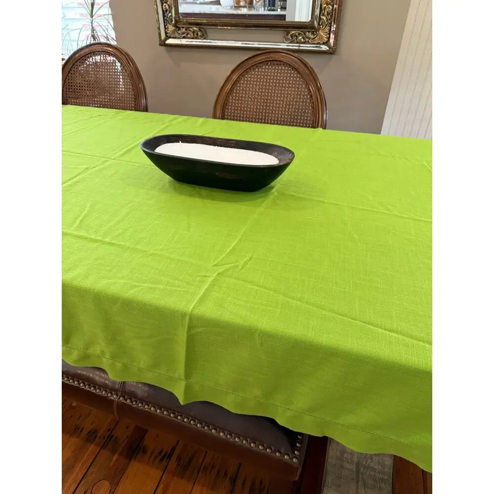 Vintage 70s Vera Neumann Hemstitch Tablecloth Avocado Green